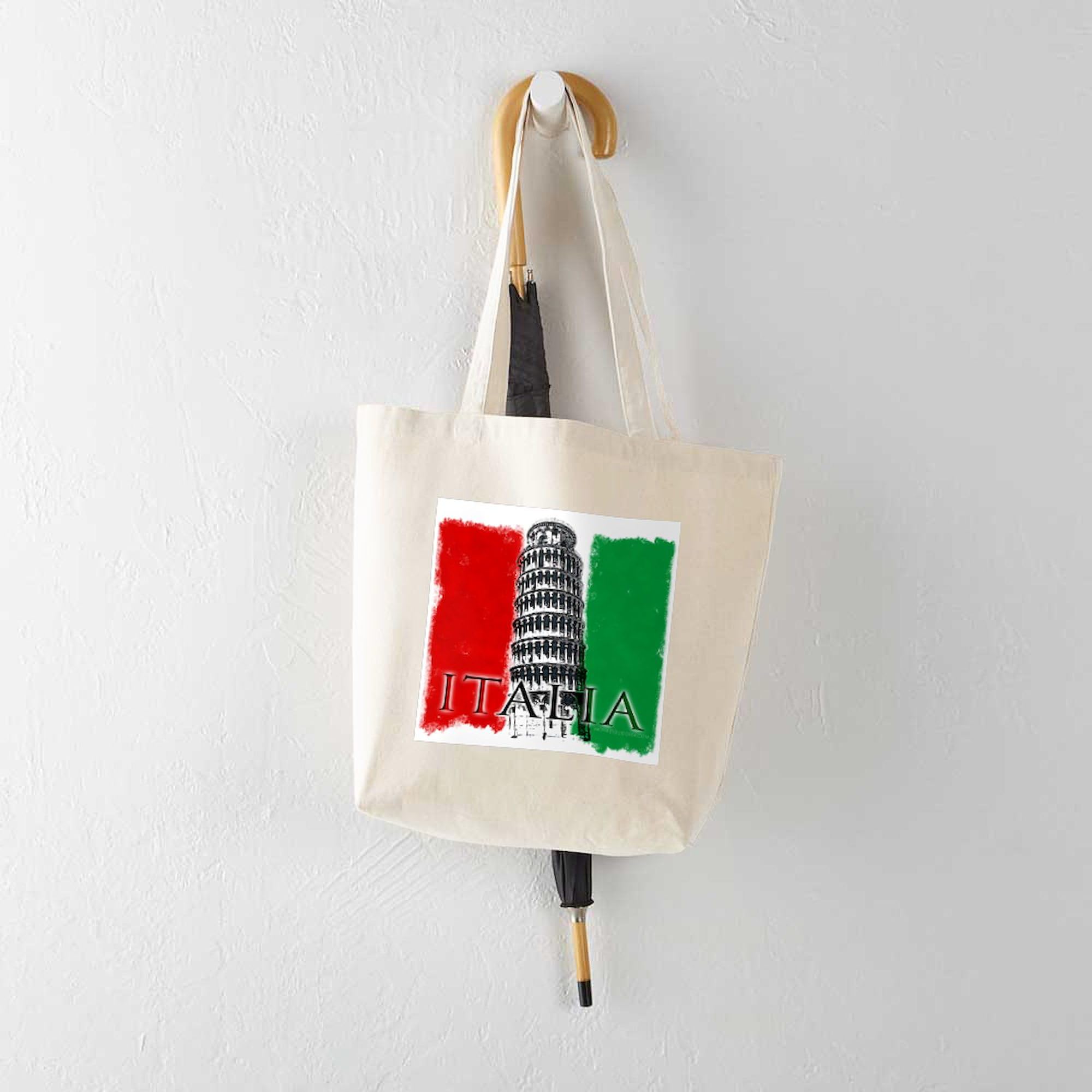 Pisa Italian Flag Tote Bag - Natural Canvas Reusable Shopping Bag with Italian Design | Perfect for Groceries, Beach Trips & Travel