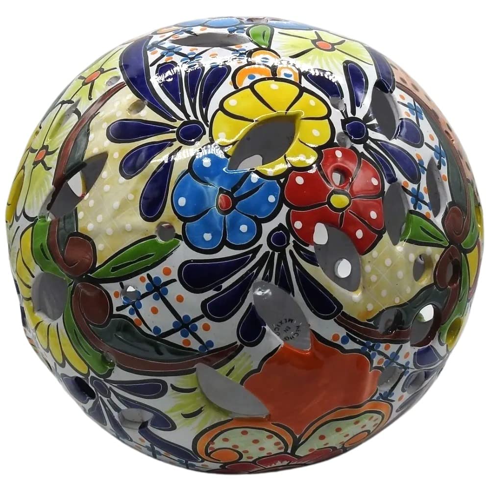 Hand-Painted Luminary Sphere - Colorful Glazed Puebla Decorative Ball for Indoor & Outdoor Use | Perfect for Garden Decor, Patio Lighting, and Home Centerpieces