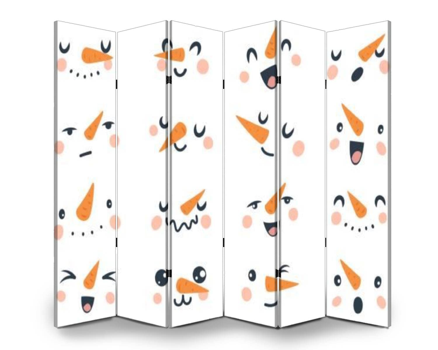 Funny Snowman Faces Room Divider Screen - Christmas Snowmen Heads with Carrot Nose & Eyes - Folding Privacy Partition for Indoor/Outdoor Use - Freestanding Protective Wall Separator for Home, Office, Party Decor