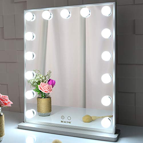 Hollywood Makeup Vanity Mirror with LED Lights - 15 Dimmable Bulbs, Adjustable Standing/Tabletop/Wall Mounted Cosmetic Mirror for Bedroom, Bathroom & Dressing Room (Silver) - Perfect for Makeup Application, Skincare Routine & Selfie Lighting