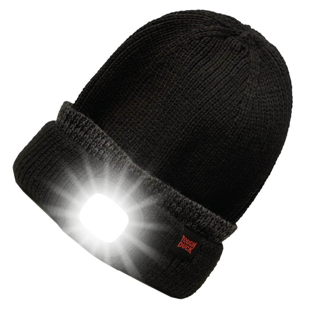 Tough Duck LED Light Beanie with Adjustable Headlamp - Winter Hat for Outdoor Activities, Running, Hiking, and Night Work - WA53 Model - Perfect for Camping, Dog Walking, and Nighttime Safety