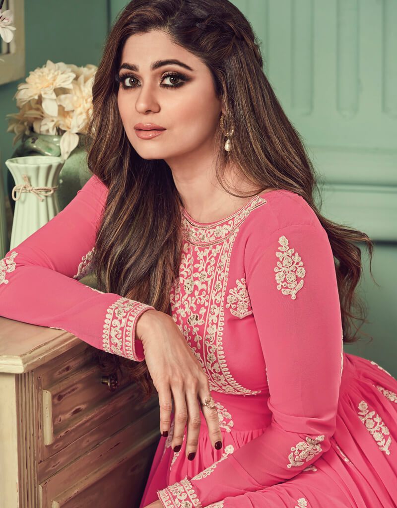 Elegant Baby Pink Anarkali Style Suits in Real Georgette Fabric for Women - Perfect for Weddings, Parties & Festive Occasions