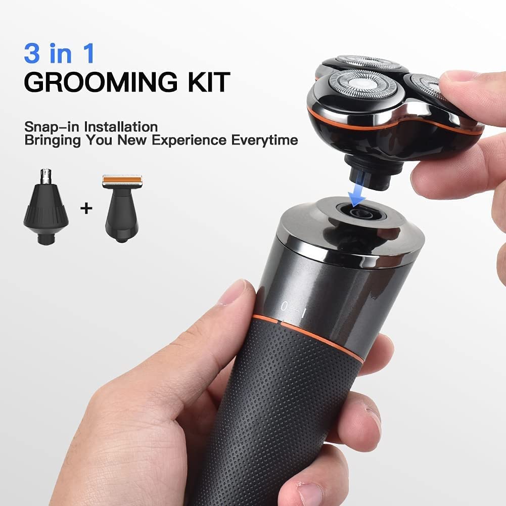 Professional 3-in-1 Electric Razor for Men - Waterproof Wet/Dry Rechargeable Beard Trimmer with Nose & Ear Hair Attachment - Perfect for Travel, Gym & Daily Grooming Routine