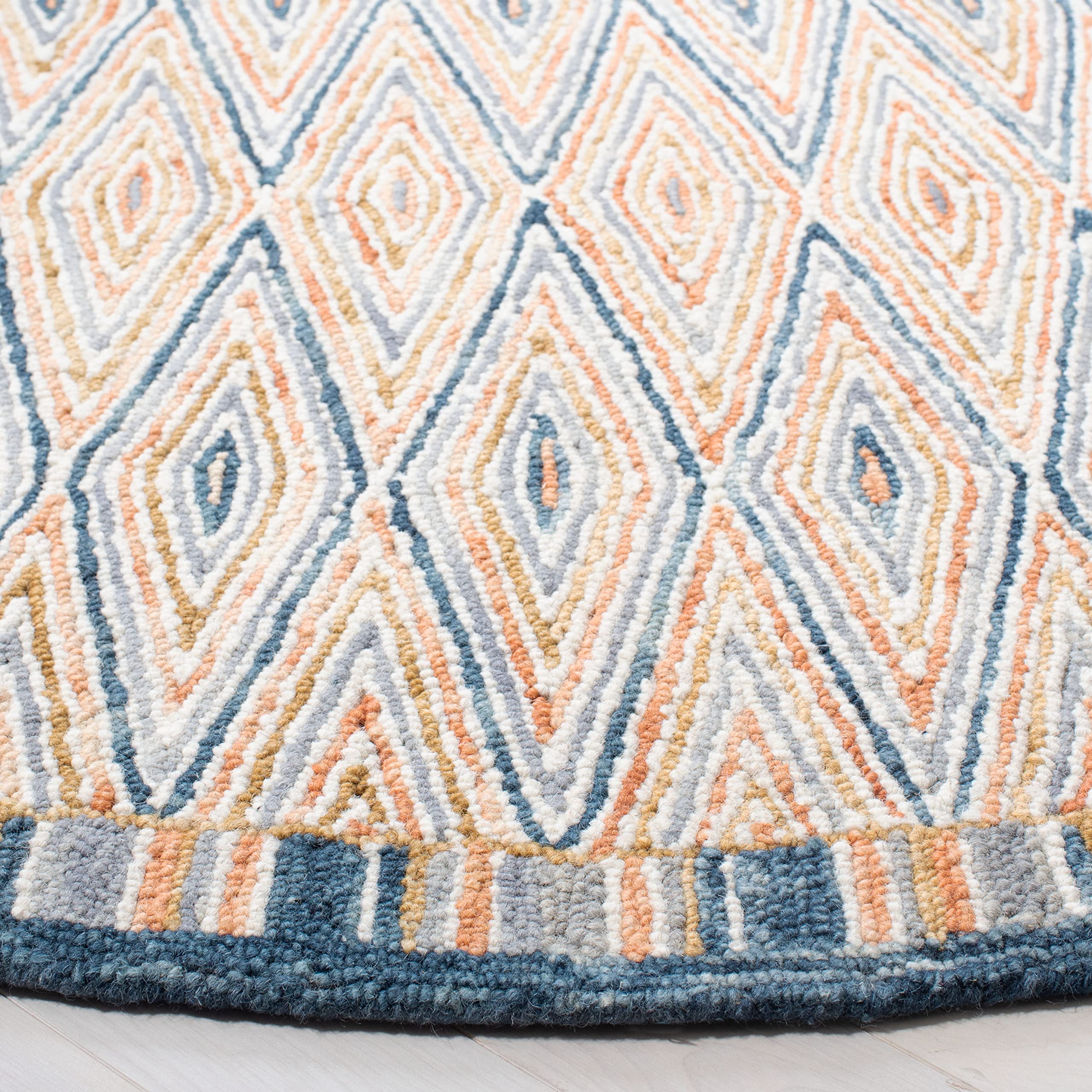 SAFAVIEH Aspen Collection 7-Foot Round Handmade Bohemian Wool Area Rug in Gold & Rust - Perfect for Living Room, Bedroom, or Boho Home Decor