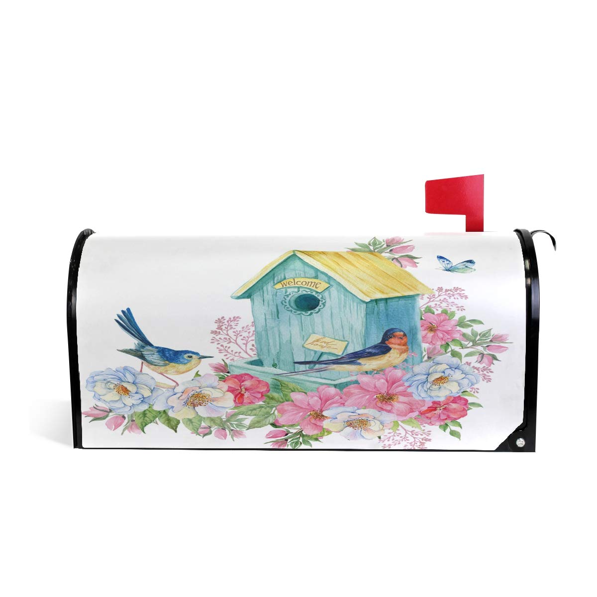 Blue Bird House Magnetic Mailbox Cover - Oversized Mailbox Wrap (25.4 x 20.78 inch) for Large Mailboxes - Weatherproof Decorative Post Cover for Home, Garden & Yard - Perfect for Spring Decor & Curb Appeal Enhancement