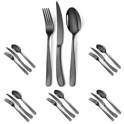 18 Pcs Black Hammered Flatware