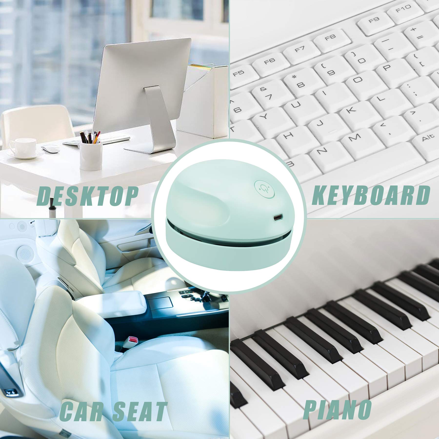 USB Powered Mini Desktop Vacuum Cleaner - Portable Dust Buster with Detachable Nozzle & Cleaning Brush | Light Green | Ideal for Keyboard, Piano, Car, Office & Home Use