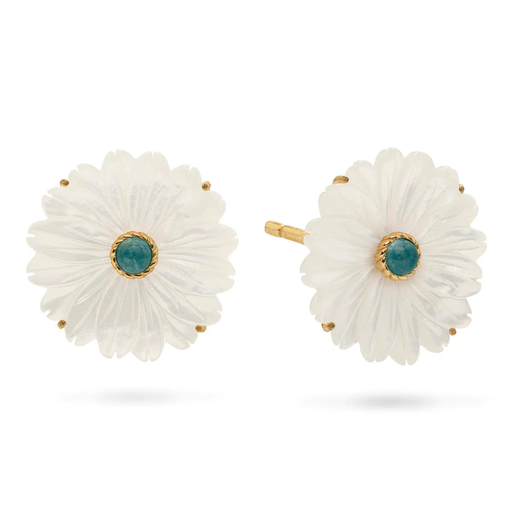 Capucine de Wulf Mermaid Garden Flower Stud Earrings - Mother of Pearl & Ocean Jade Jewelry for Women | Perfect for Beach Weddings, Summer Parties & Boho Fashion