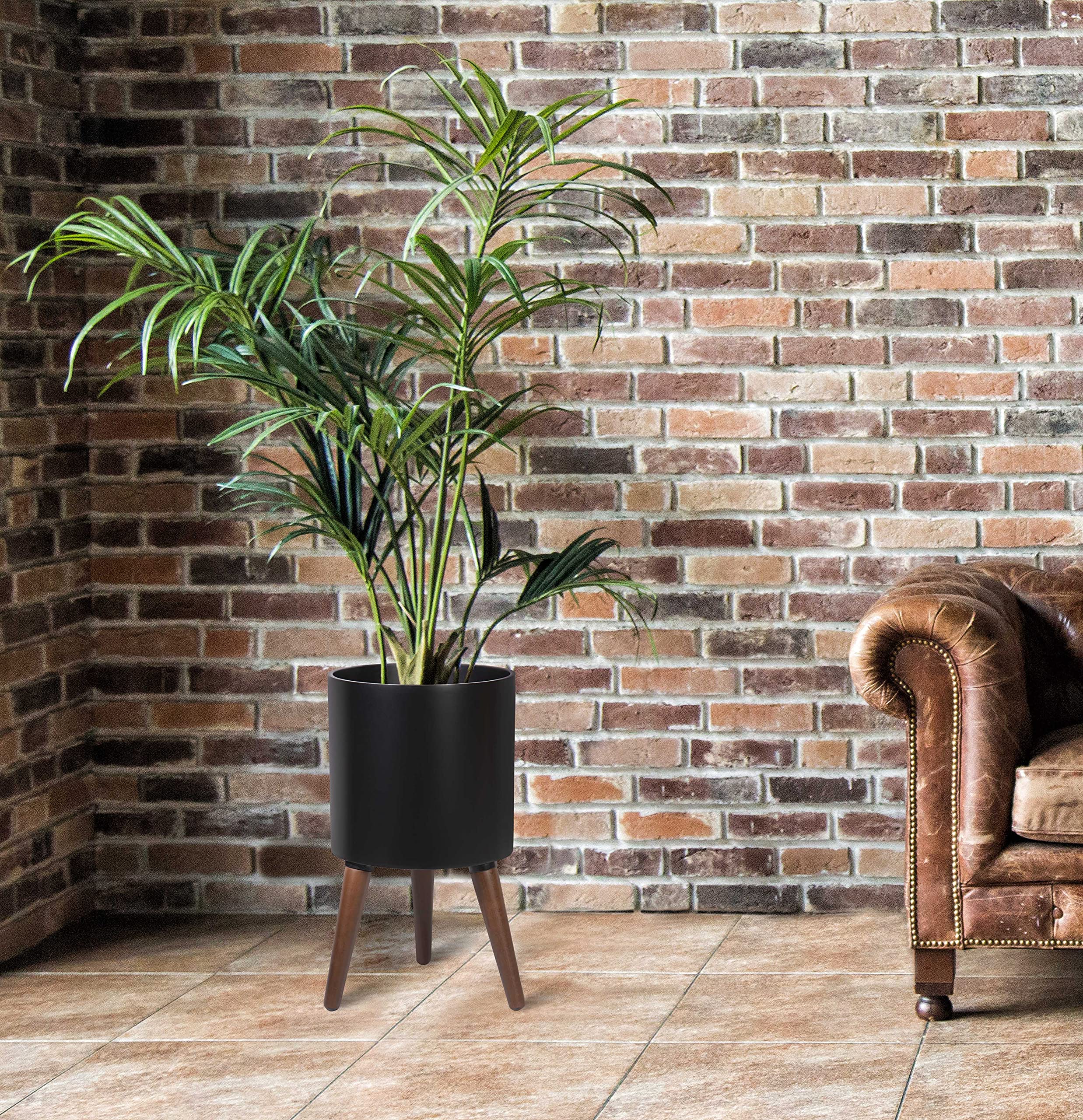 D'vine Dev 10 Inch Mid-Century Modern Plant Pot with Stand - Tall Indoor Planter with Legs for Home Decor, Medium Size in Black (88-O-B-2) - Perfect for Living Room, Office & Houseplants