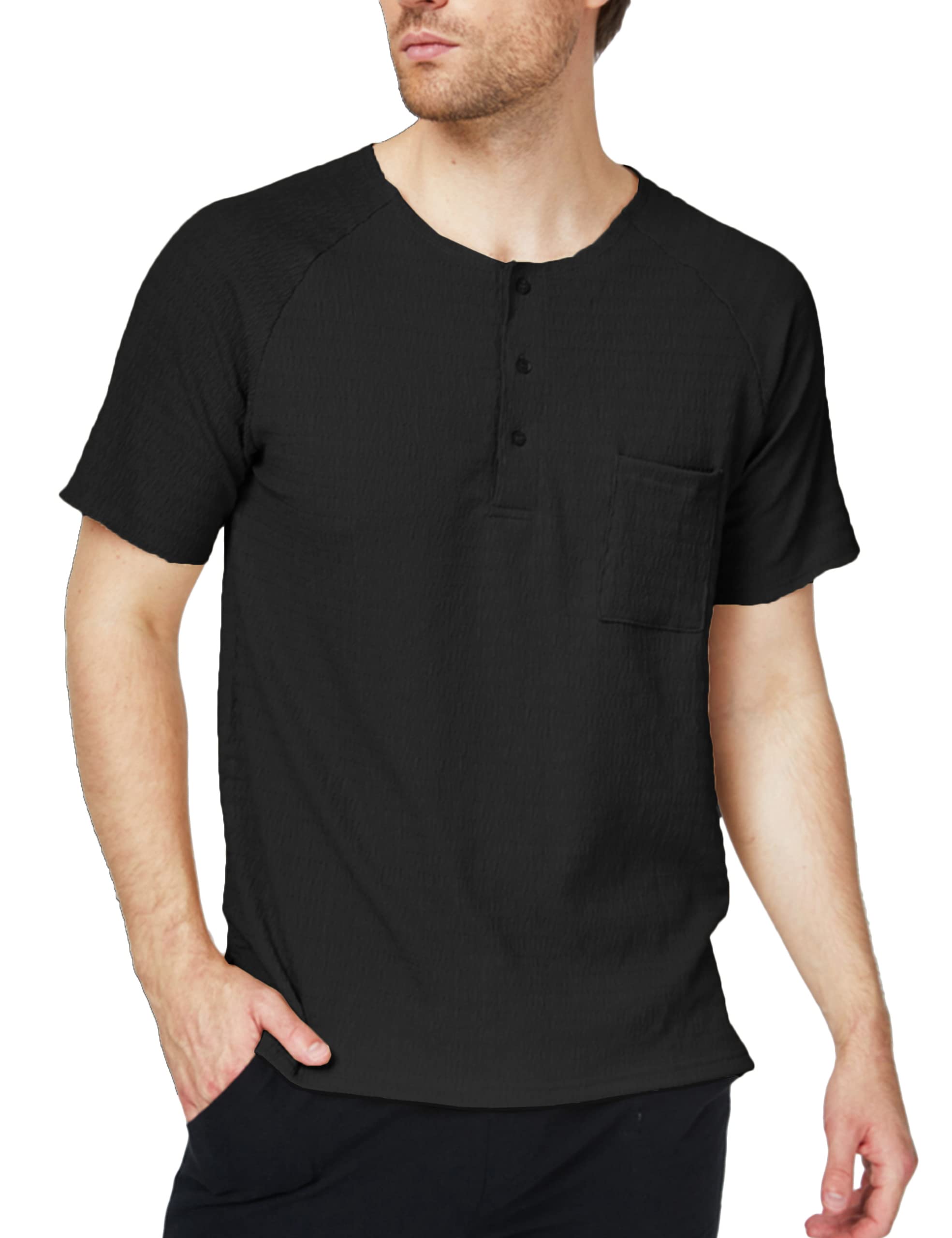 SSLR Men's Henley Shirts | Summer Crewneck Waffle Knit Short Sleeve T-Shirts for Casual Wear & Outdoor Activities