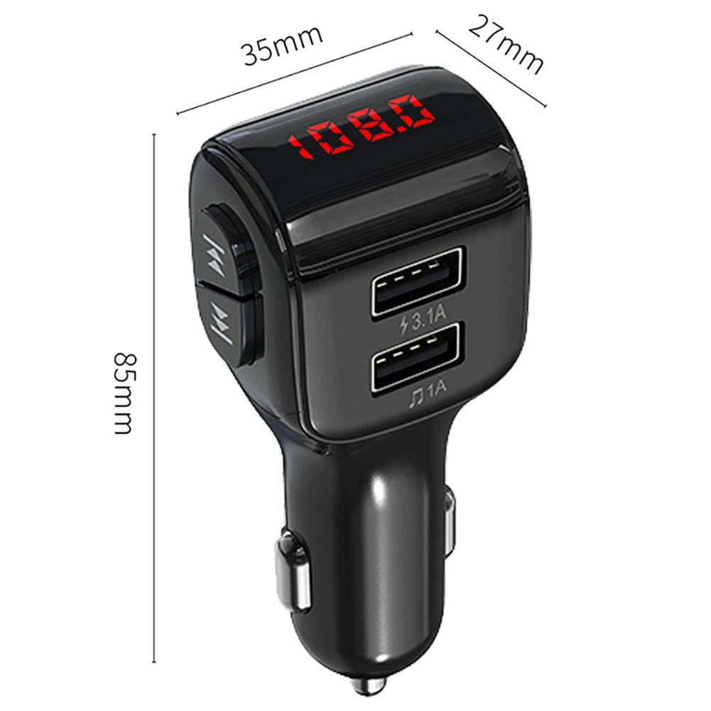 Bluetooth FM Transmitter for Car, Wireless Bluetooth 5.0 Car Radio Adapter with Hands-Free Calling, Dual USB Charging Ports, LED Display & 4 Music Modes - Perfect for Road Trips, Commuting & Streaming Music in Your Vehicle