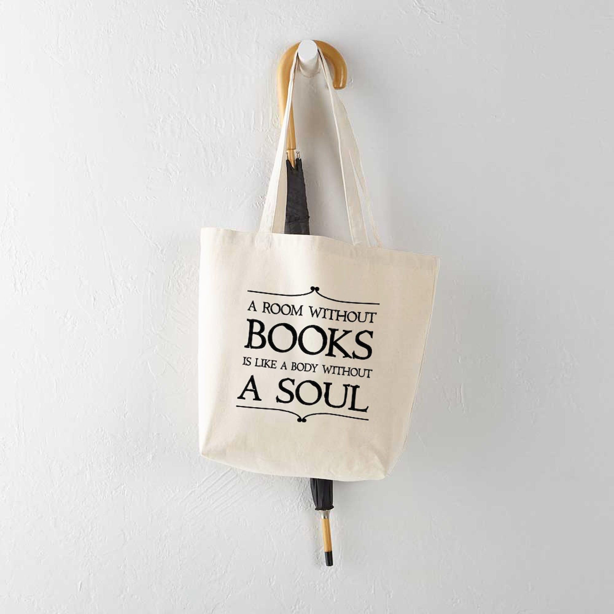 Room Without Books Tote Bag - Natural Canvas Reusable Shopping Bag for Book Lovers, Library Visits & Eco-Friendly Grocery Trips