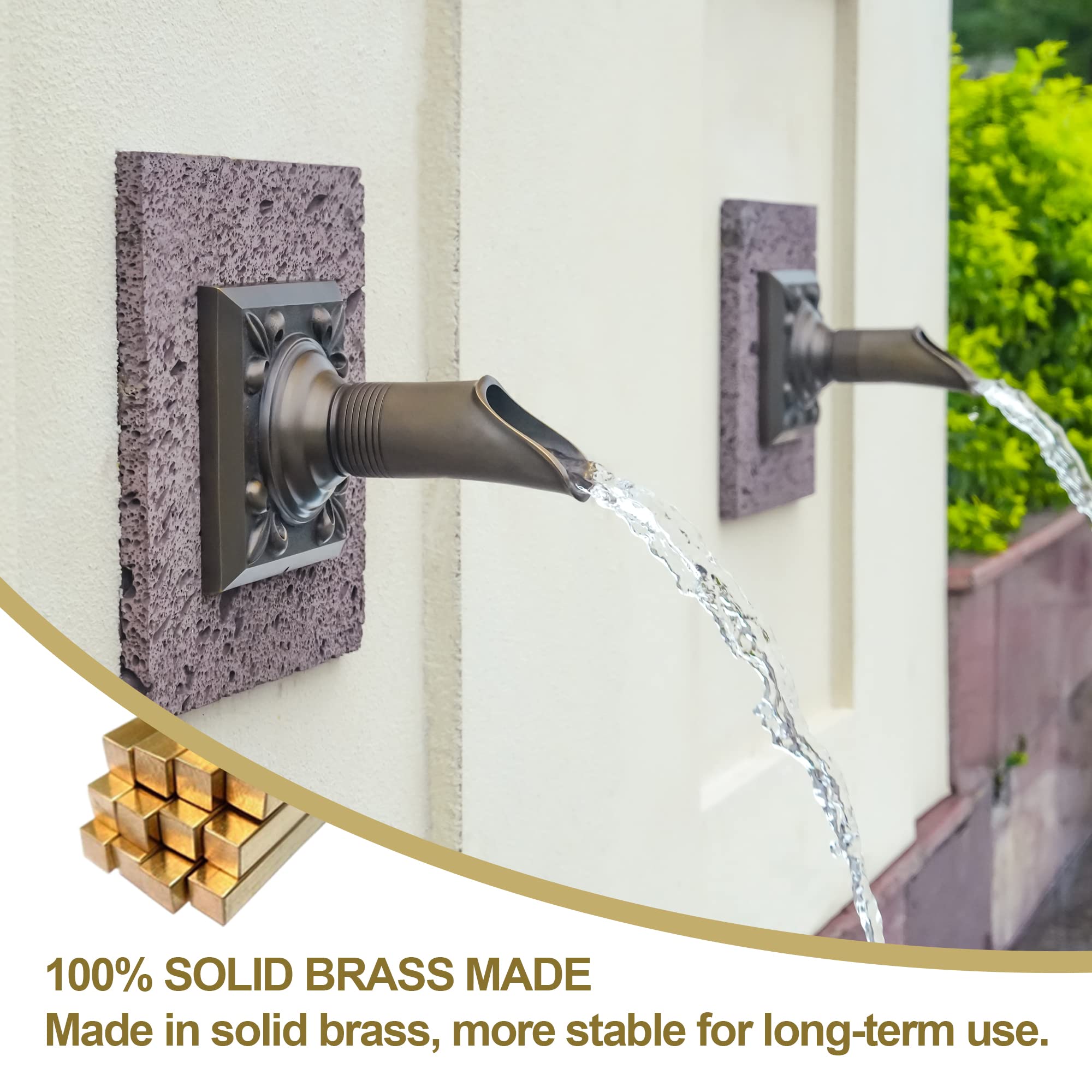 Exquisite Solid Brass Handcrafted Waterfall Spout - Luxury Landscape Fountain Spout for Pools, Ponds & Water Walls - Perfect for Outdoor Decor & Zen Garden Water Features