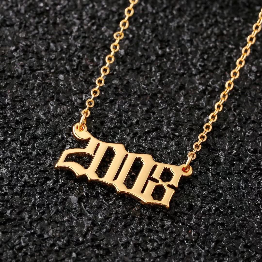 18K Gold Plated Old English Birth Year Necklace for Women - Personalized 1970-2021 Number Pendant Jewelry Gift for Birthday, Anniversary, Mother's Day | Perfect for Special Occasions & Everyday Wear
