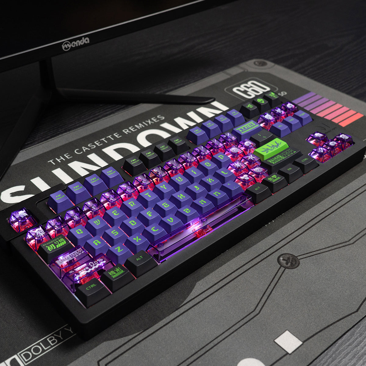 Mecha Themed EVA Mechanical Keyboard Keycaps Set - PBT Sublimation & PC Transparent Transfer Printing - OEM Height for Gaming & Typing Enthusiasts