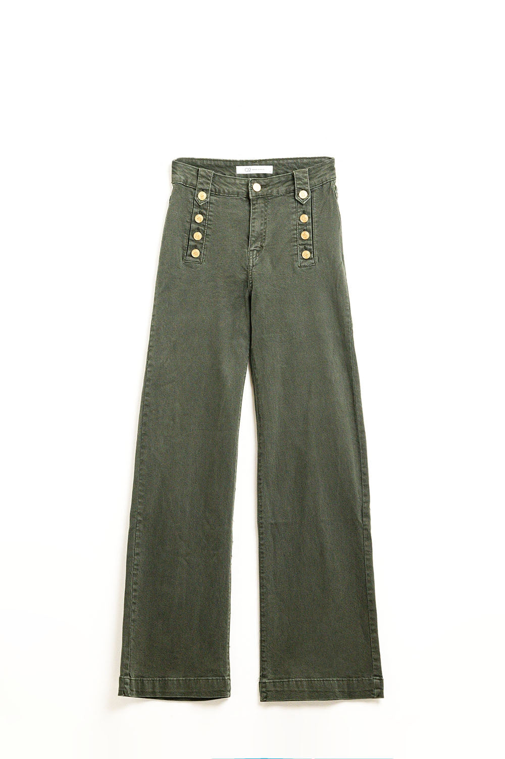 Women's High Waist Straight Leg Jeans with Gold Side Buttons in Khaki - Perfect for Casual Outings, Office Wear & Date Nights