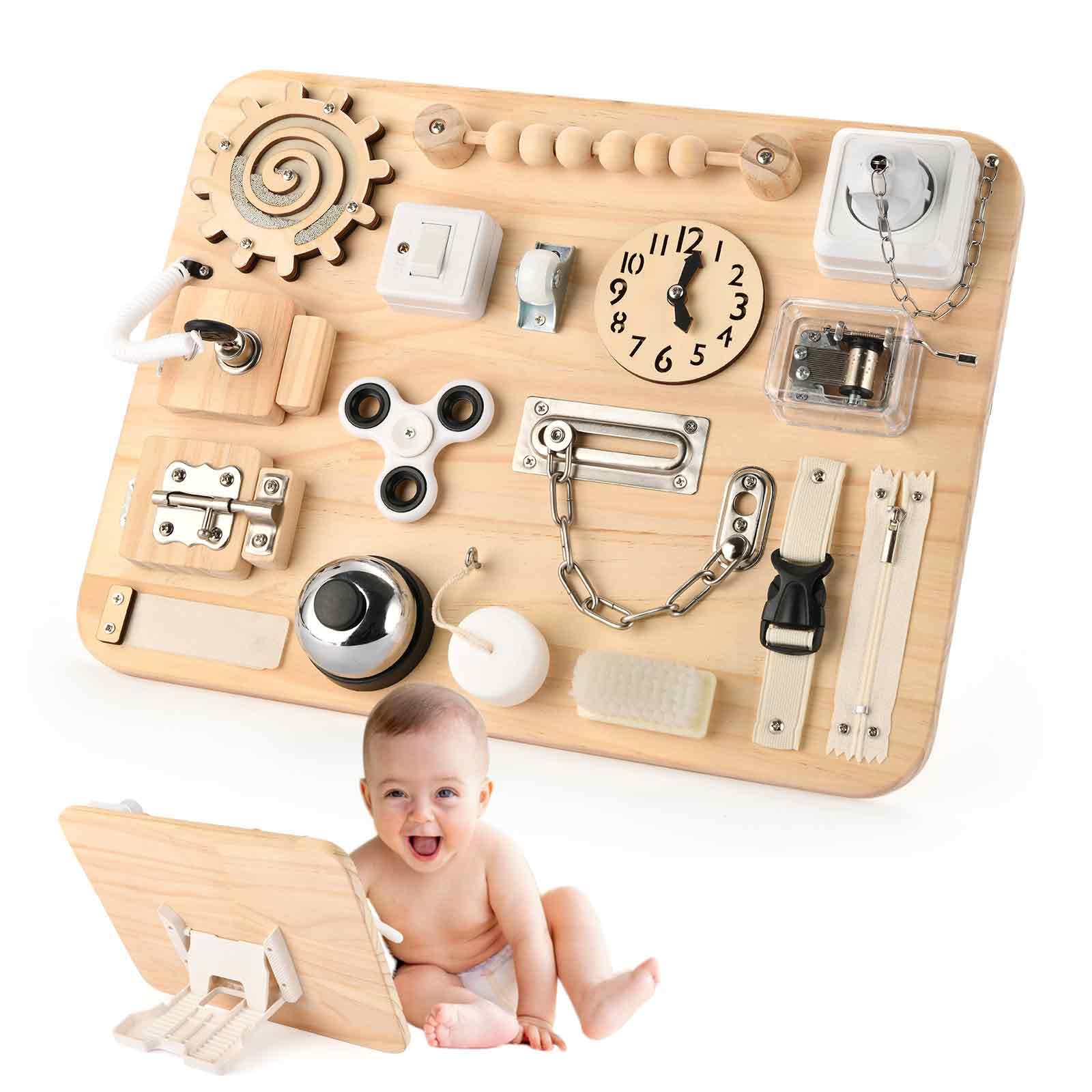 Montessori Wooden Busy Board for Toddlers - Sensory Toys for Fine Motor Skills Development - Fidget Toys for Autistic Children - Preschool Learning Activities - Perfect for Home, Classroom & Travel Use