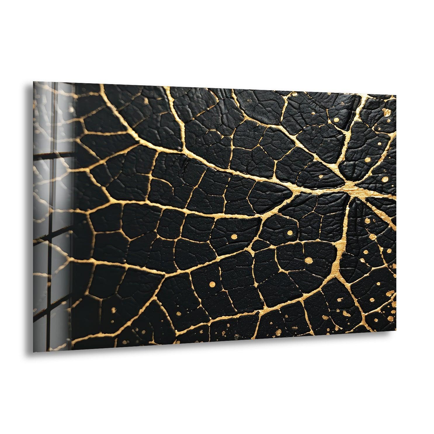 Black and Gold Abstract Glass Wall Art - Modern Home Decor for Living Room, Bedroom & Office - Elegant Handmade Glass Painting for Stylish Interiors