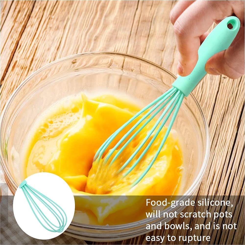 5-Piece Silicone Mini Whisks Set - Stainless Steel Dough Whiskers, Non-Stick Tiny Balloon Wire Whisks for Baking, Cooking & Mixing - Perfect for Eggs, Milk Frothing, Cake Batter, Pancakes & Dessert Preparation