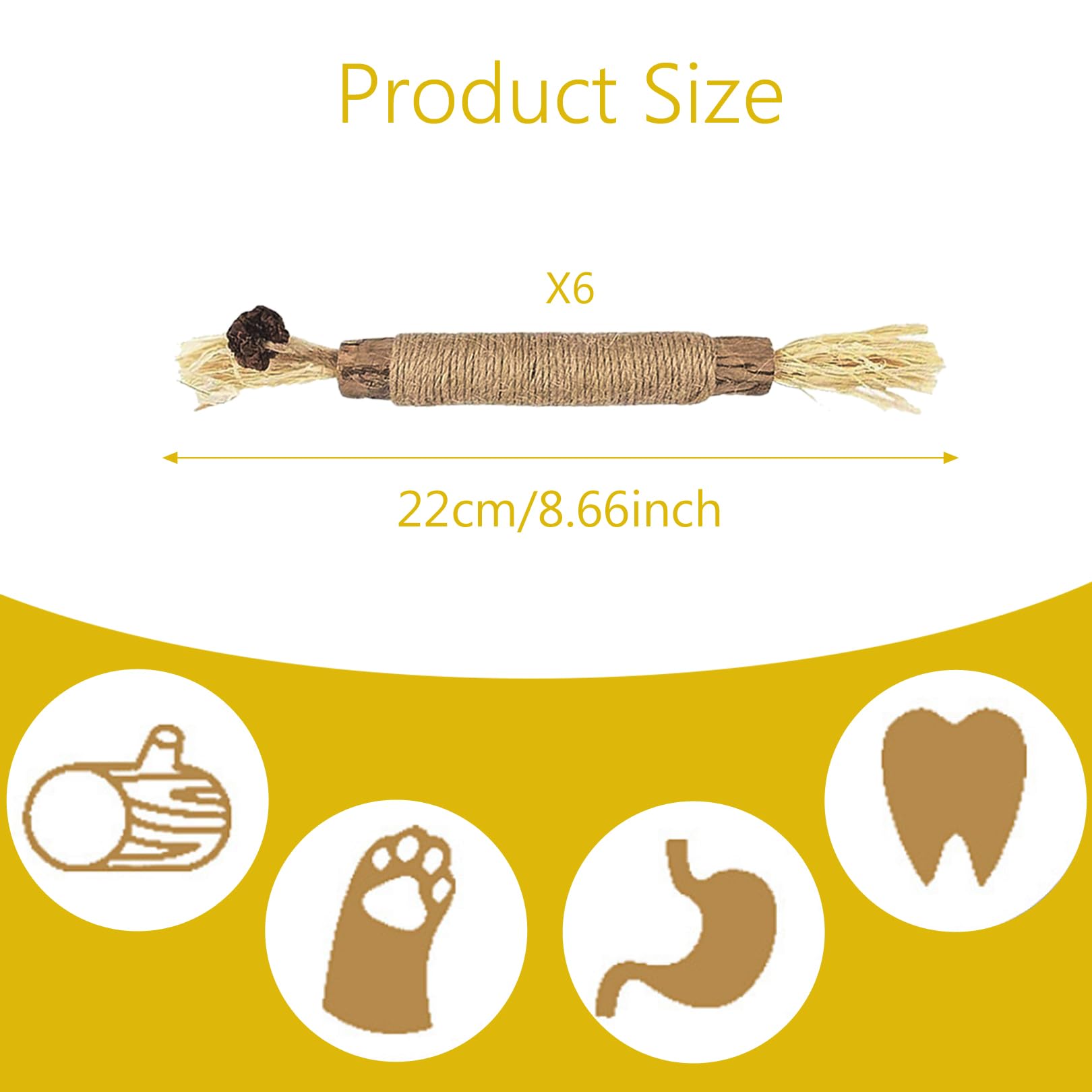 6 Pack Natural Silvervine Sticks for Kittens - Cat Teething Toys, Dental Chew Sticks for Teeth Cleaning, Catnip Chew Toys for Indoor Cats - Helps with Teething, Stress Relief & Oral Health (Great for Kittens & Adult Cats)
