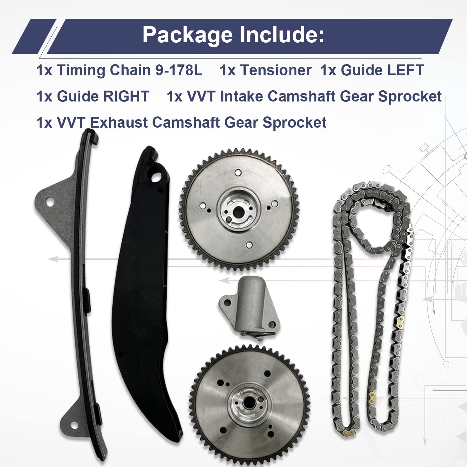 24321-2E000 243502E001 Timing Chain Kit with CVVT Gear, Guide & Tensioner - Compatible with 2011-2014 Hyundai Elantra 1.8L & 2012-2013 Kia Soul 2.0L L4 Engine - High Performance Replacement for Smooth Engine Operation