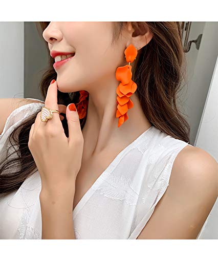 Long Drop Acrylic Petal Earrings - Rose Flower Dangle Statement Earrings for Women | Floral Resin Tassel Earrings | Perfect for Weddings, Parties & Boho Fashion