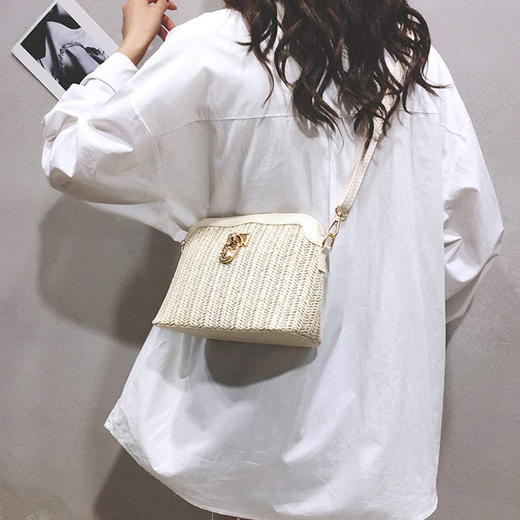 Stylish Women's Summer Straw Woven Crossbody Shoulder Bag - Fashionable Tote Handbag for Ladies in Beige | Perfect for Beach Outings, Shopping, and Casual Everyday Use