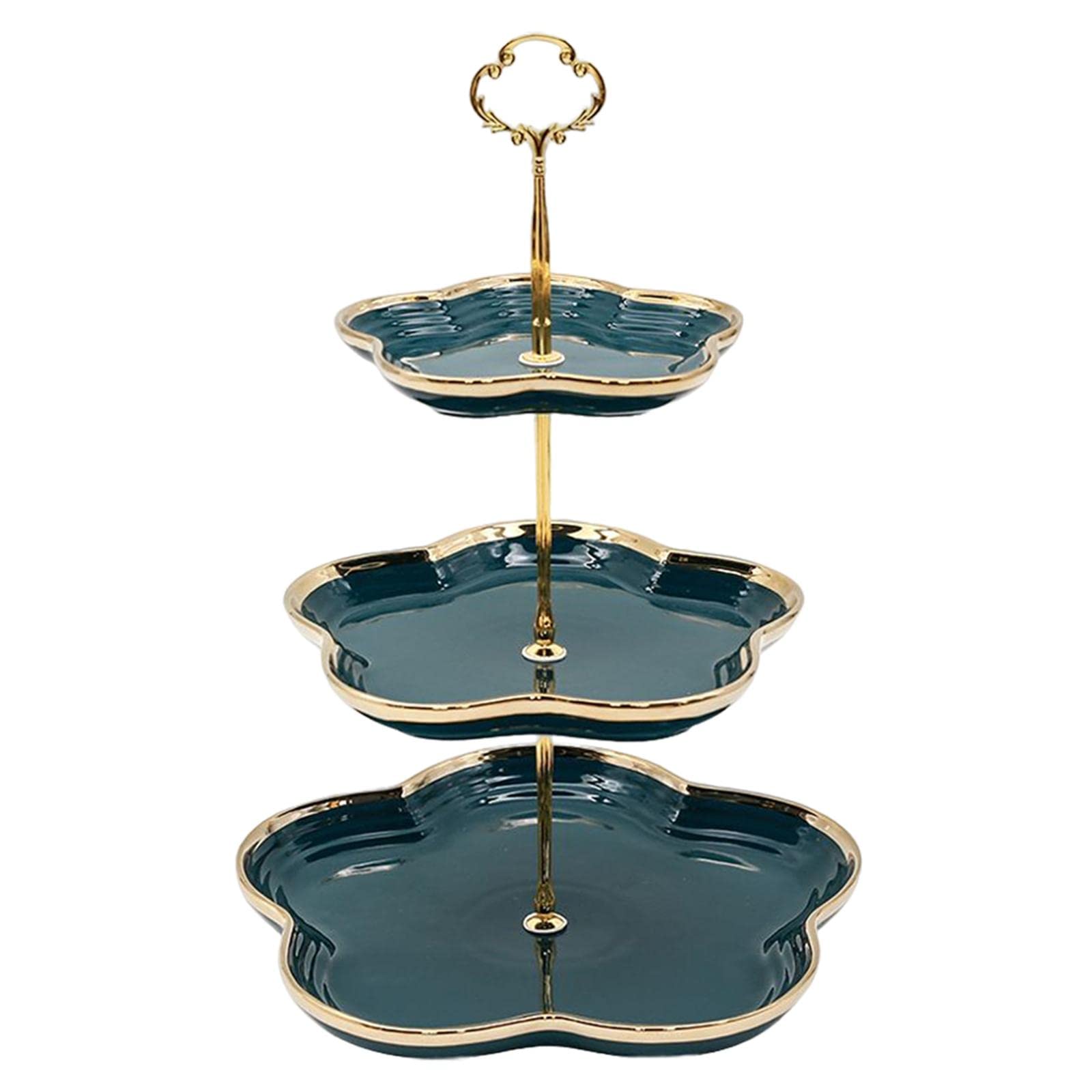 3-Tier Green Ceramic Dessert Stand - Farmhouse Style Cake & Fruit Serving Tray for Kitchen Countertop - Perfect for Displaying Orange Chocolates, Lemon Bread & Snacks - Ideal for Tea Parties, Brunch Buffets & Holiday Entertaining