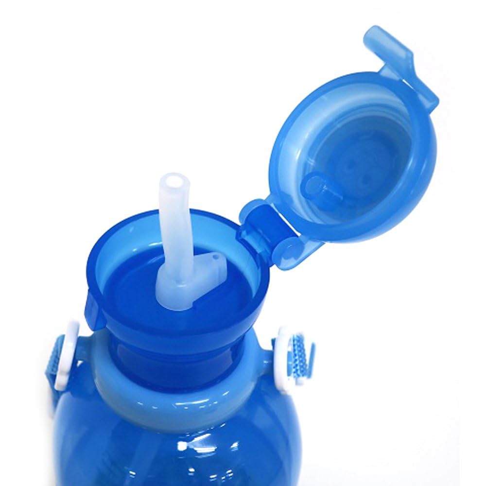 OSK Plastic Thomas & Friends No.3 Water Bottle with Strap & Straw - BPA Free Kids Drink Bottle, Made in Japan, Blue - Perfect for School, Travel & Outdoor Activities