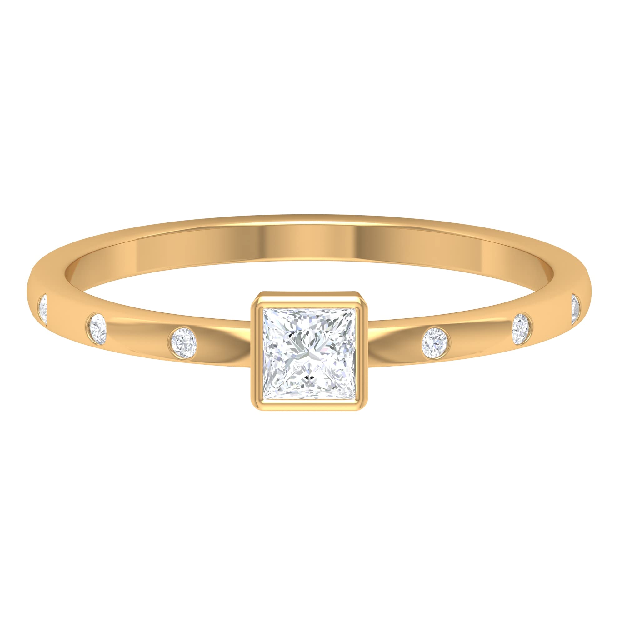 1/4 CT Diamond Promise Ring for Women - April Birthstone Solitaire Ring in 14K Solid Gold with Bezel Setting - Perfect for Engagements, Anniversaries & Special Occasions