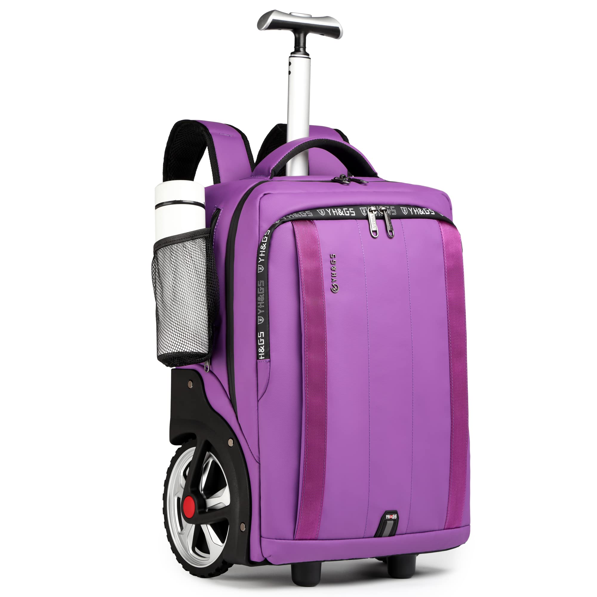 Rolling Backpack with Wheels - Travel Laptop Backpack for Women & Men, Carry-On Luggage with USB Charging Port, Fits 17.3 Inch Notebook - Perfect for Business Trips, College, Commuting & Air Travel (Purple)
