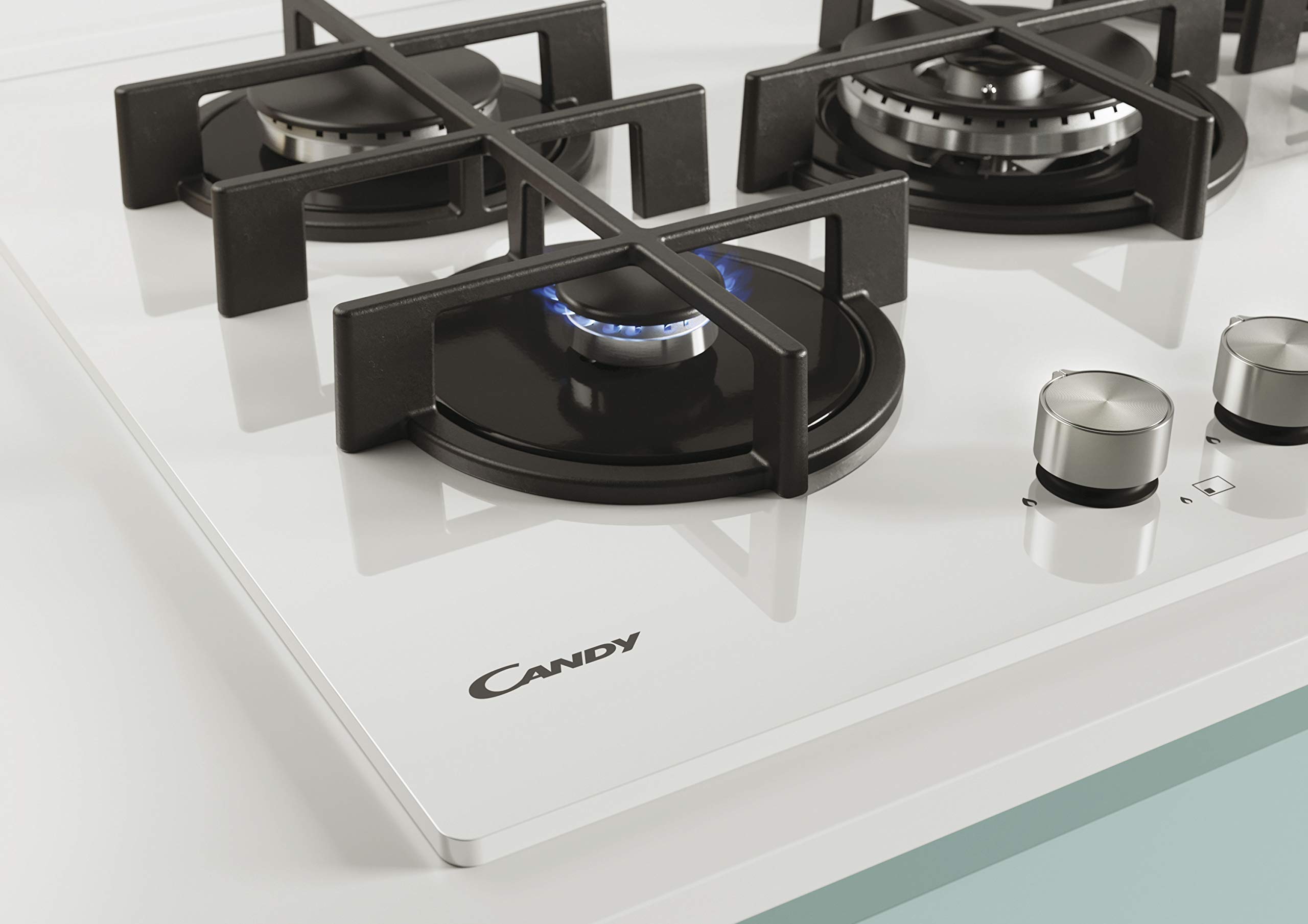 Candy CVG74WPW 5-Burner White Glass Gas Cooktop - Perfect for Modern Kitchens & Home Cooking