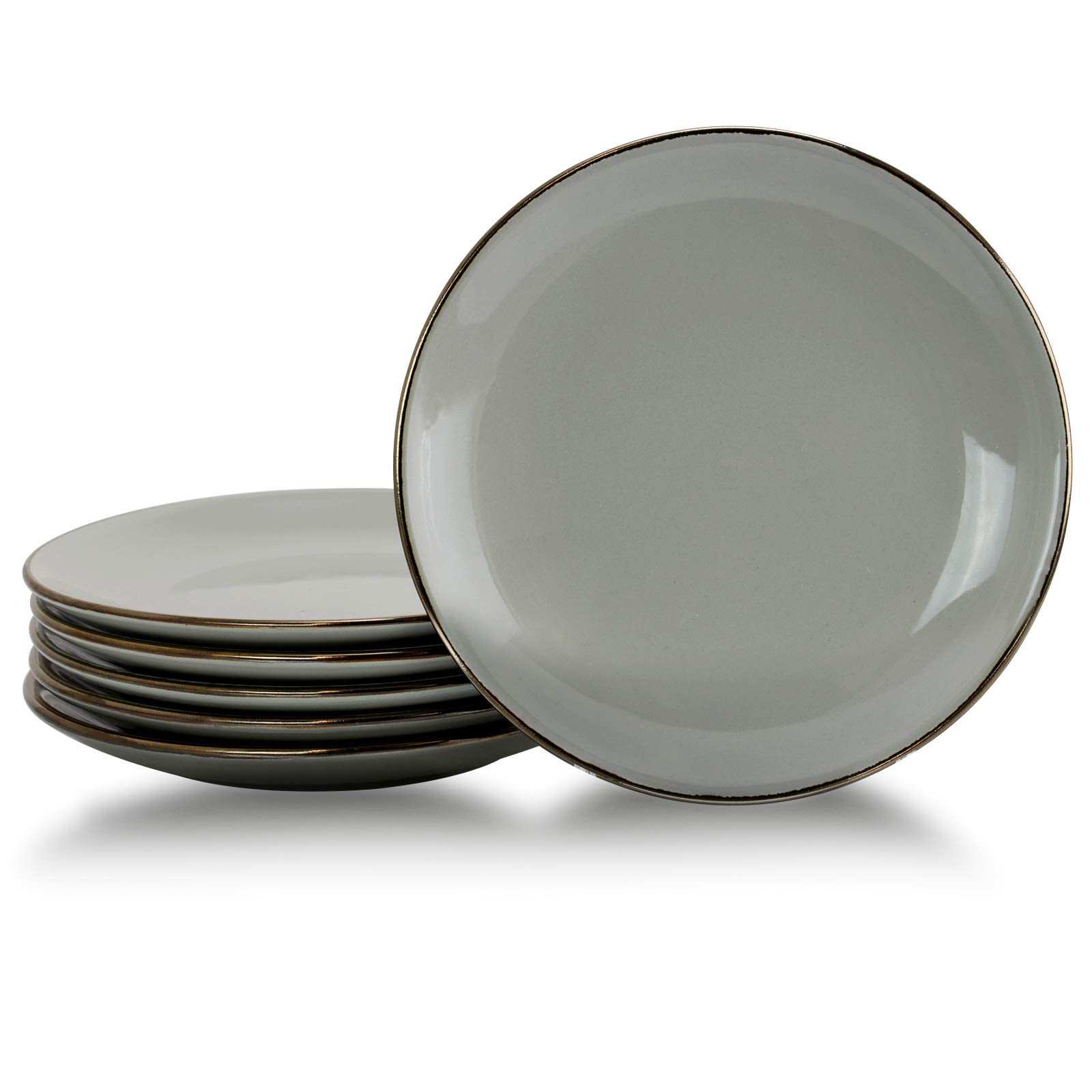 Elama 6-Piece Modern Round Dinnerware Set - Solid Light Gray Salad Plates for Everyday Dining, Parties & Entertaining