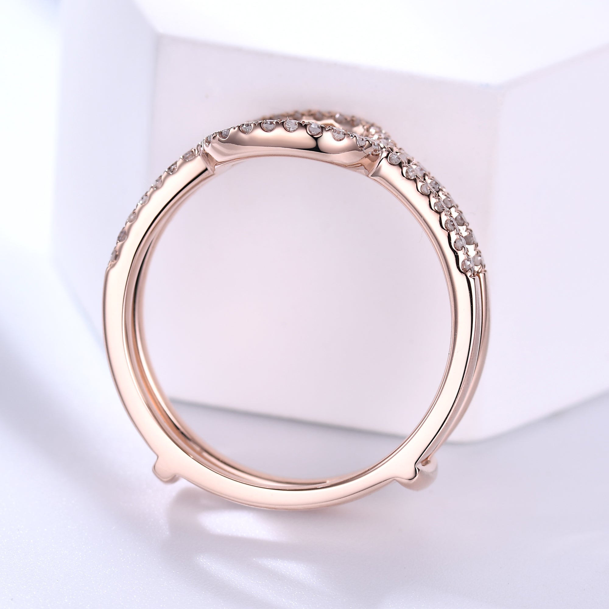 Diamond Rose Gold Wedding Ring Enhancer - Double Curved U Shape for Bridal Jewelry & Anniversary Gifts