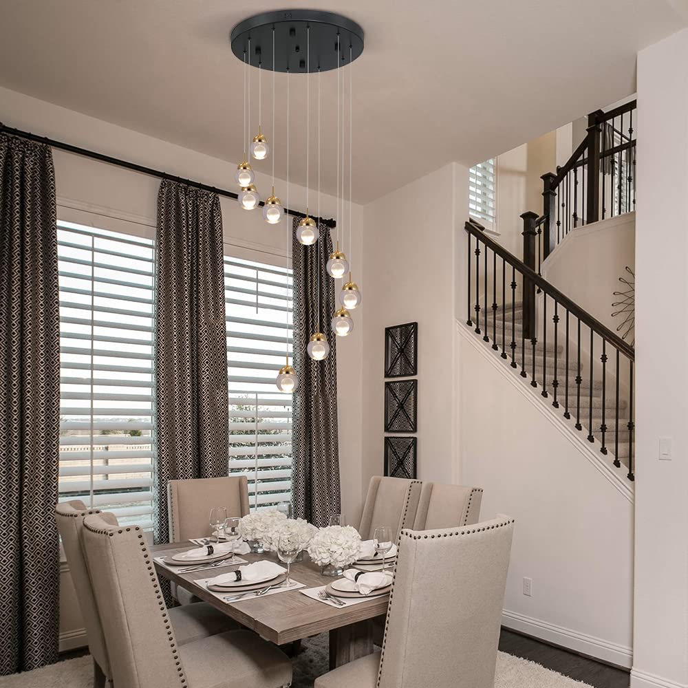10-Light Dimmable Modern LED Crystal Spiral Chandelier - Energy Efficient Hanging Pendant Light Fixture for Staircase, Living Room, Hotel, Dining Room, Hallway, Foyer & Entryway - Perfect for Elegant Home Decor and Commercial Lighting