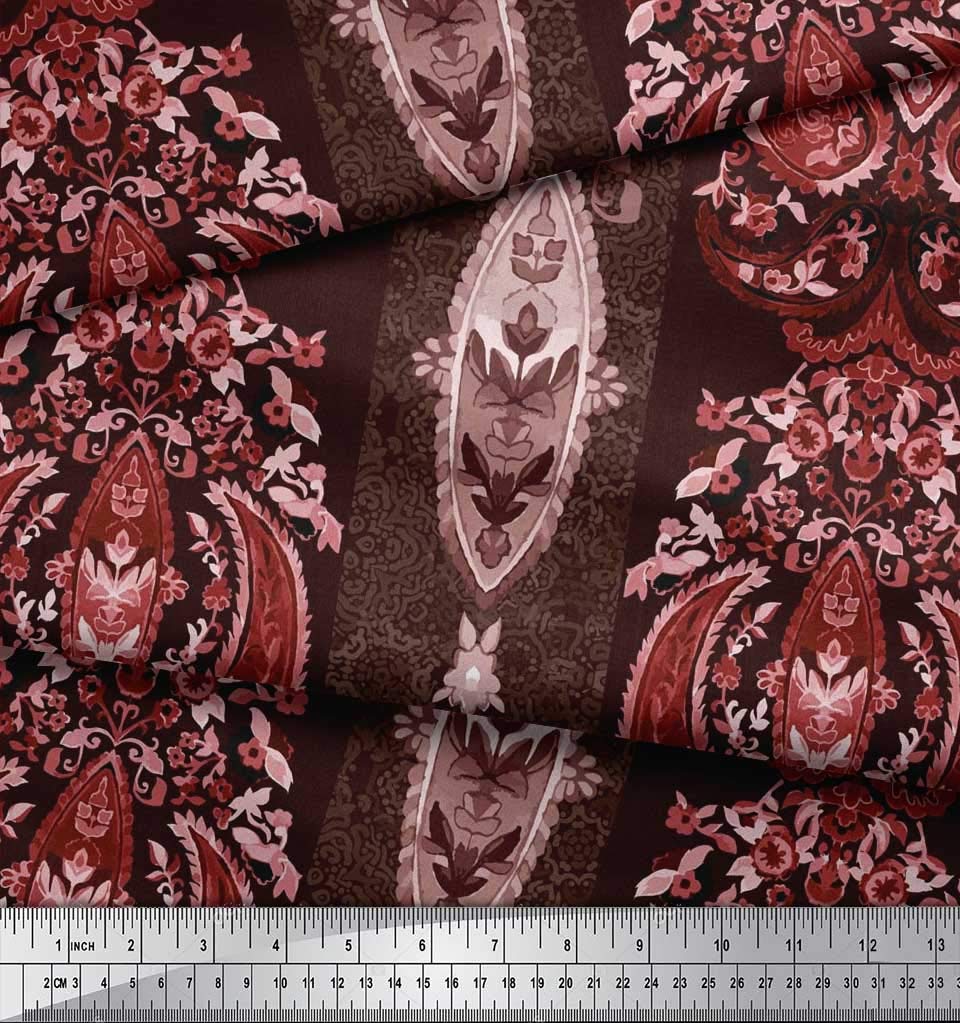 Soimoi Moss Georgette Brown Fabric by The Yard - 42 Inch Wide Stripe & Paisley Ethnic Print - Modern Chic Fashion Fabric for Dresses, Scarves & Home Decor