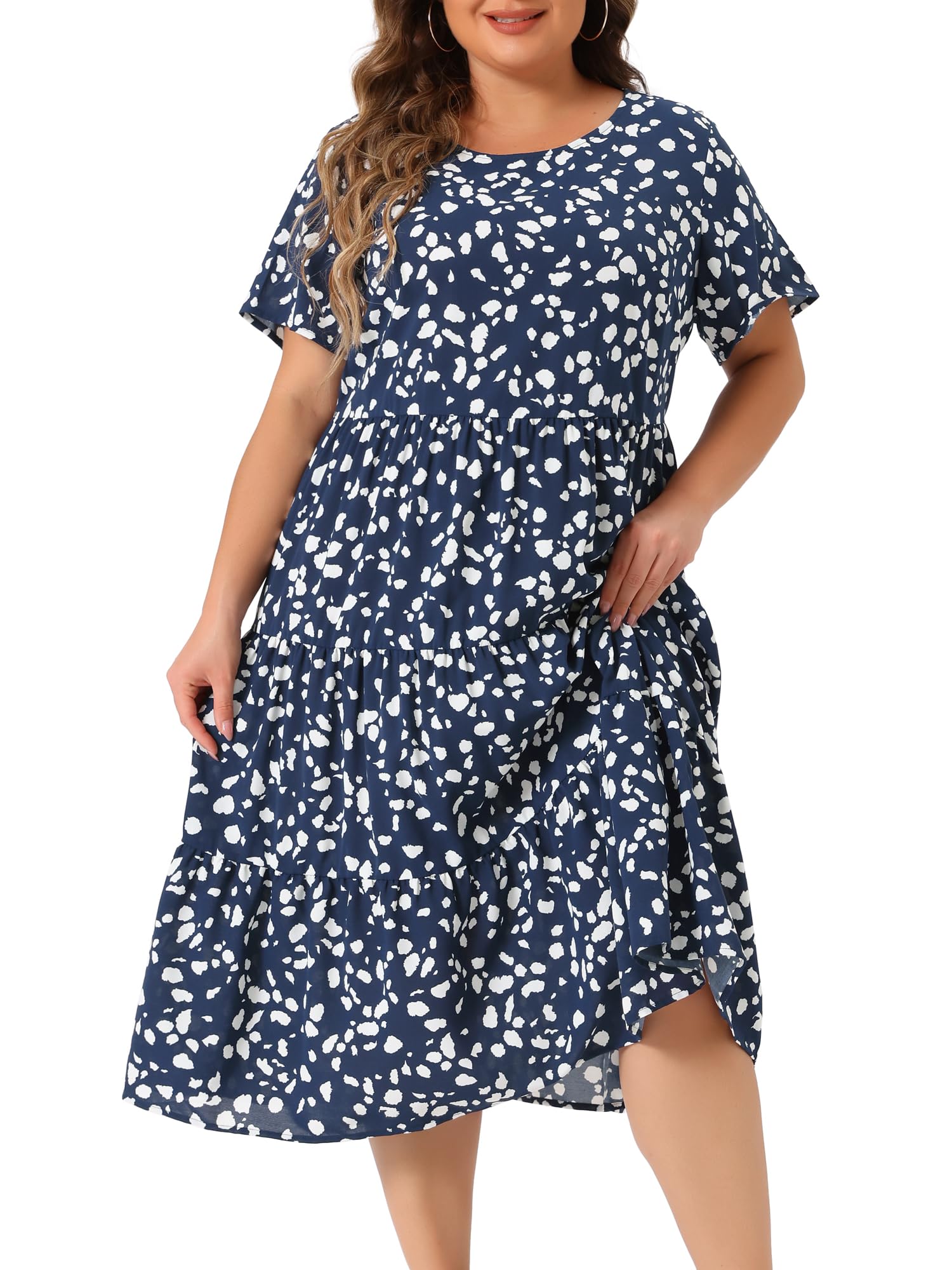 Agnes Orinda Women's Plus Size Casual Tiered Polka Dot Midi Dress - Short Sleeve Babydoll Style for Summer, Beach & Everyday Wear