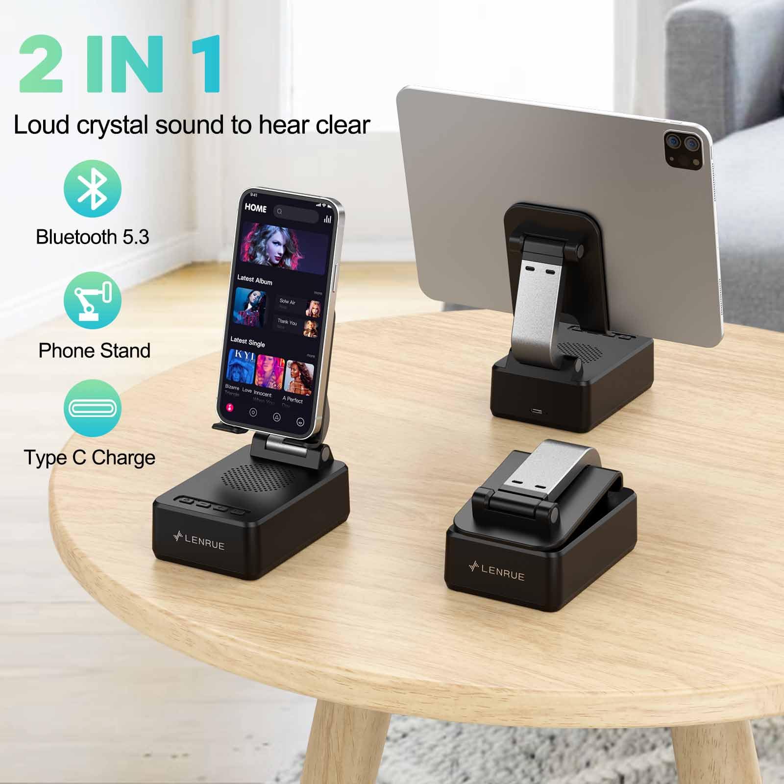 LENRUE Wireless Bluetooth Speaker Phone Stand - Flexible Adjustable Holder with Clear Loud Sound, Perfect Gift for Men Women (Birthday, Anniversary) - Ideal for Home Office, Bedroom, Kitchen & Travel