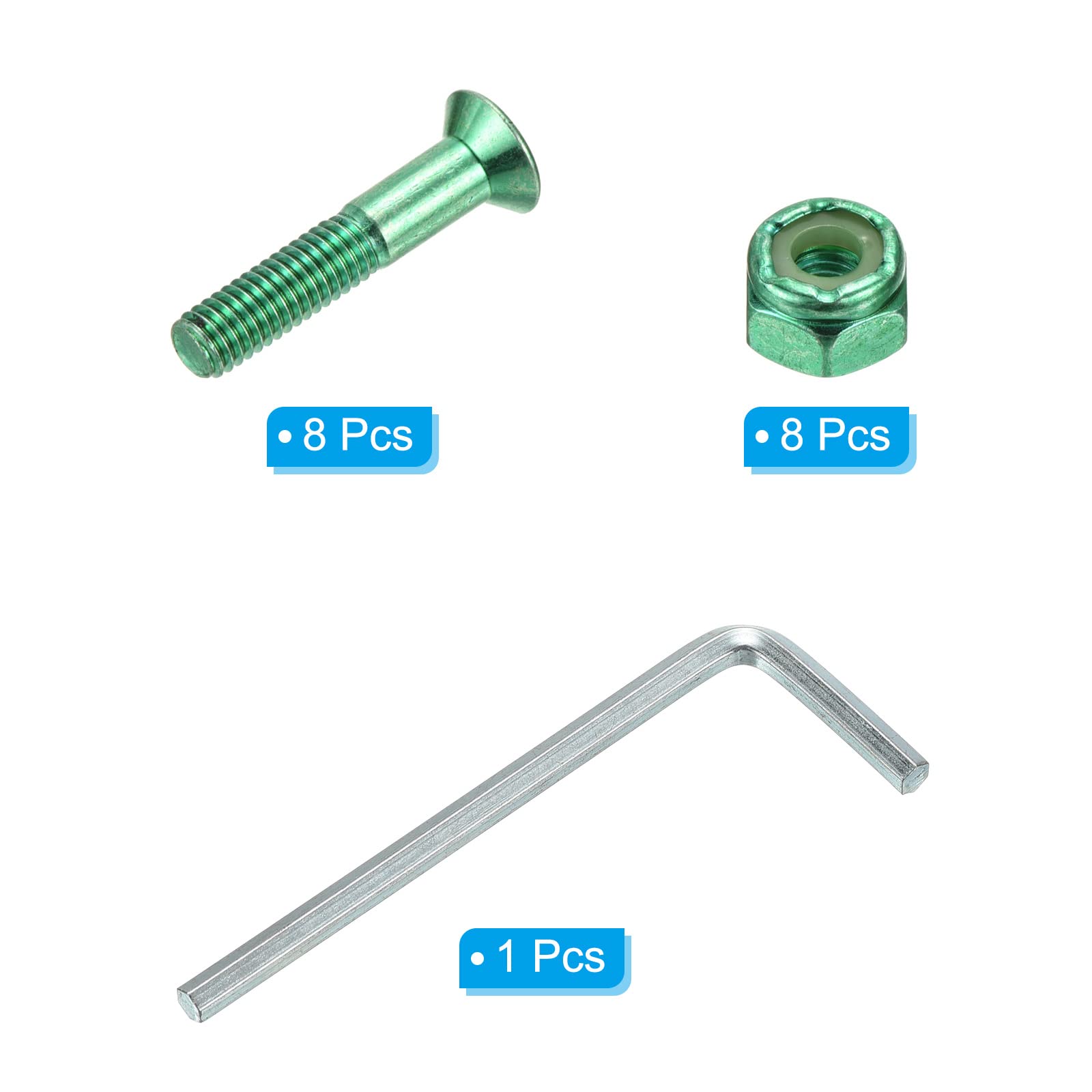 PATIKIL Skateboard Hardware Kit - 8 Hex Head Bolts, Nuts & Spanner for Longboard, Cruiser & Skateboard Assembly - Durable Mounting Screws for Secure Deck & Truck Installation