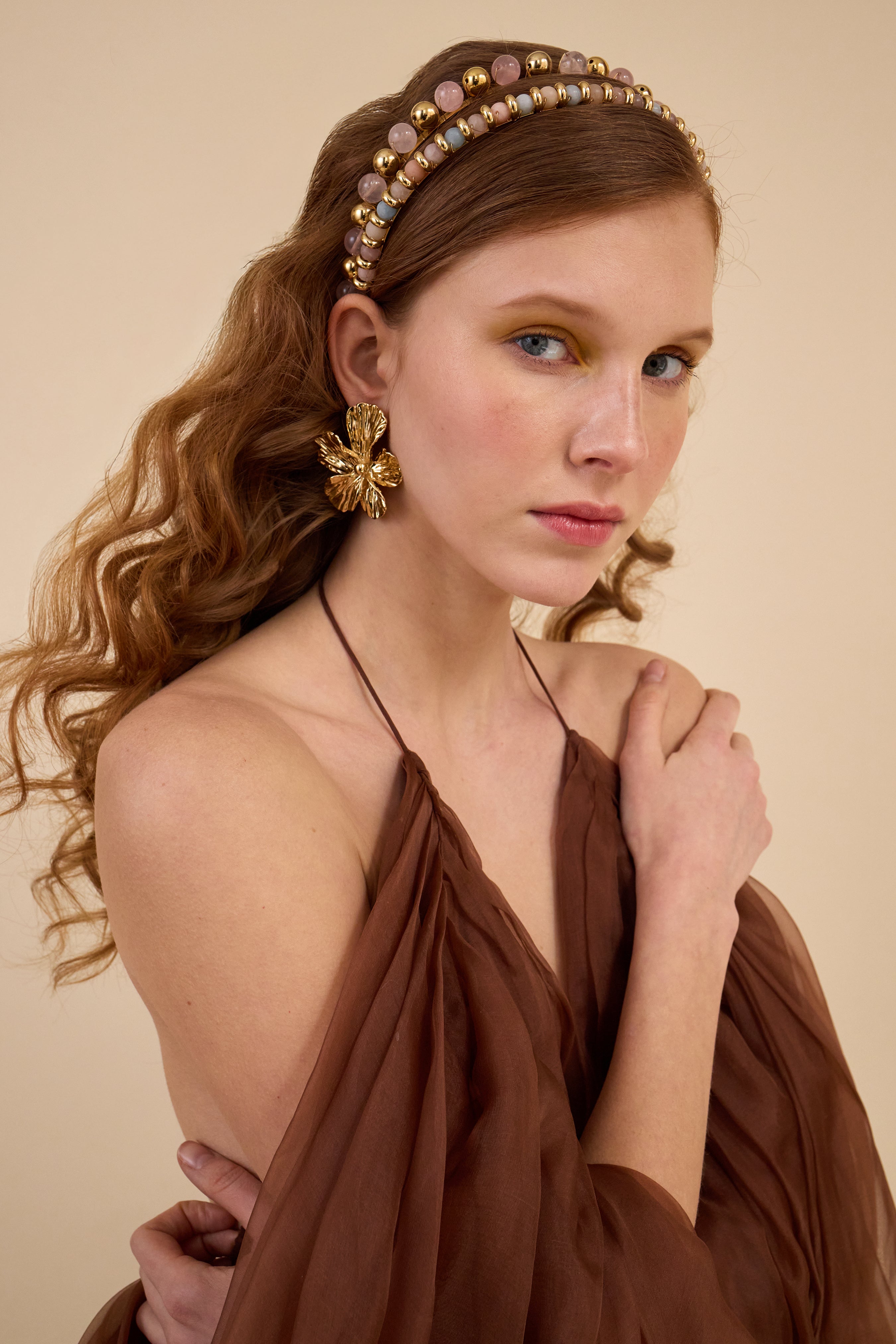 Libby Stone Beaded Strand Headband for Women - Bohemian Hair Accessories for Parties, Weddings & Everyday Wear - Stylish Elastic Head Wrap for Long Hair