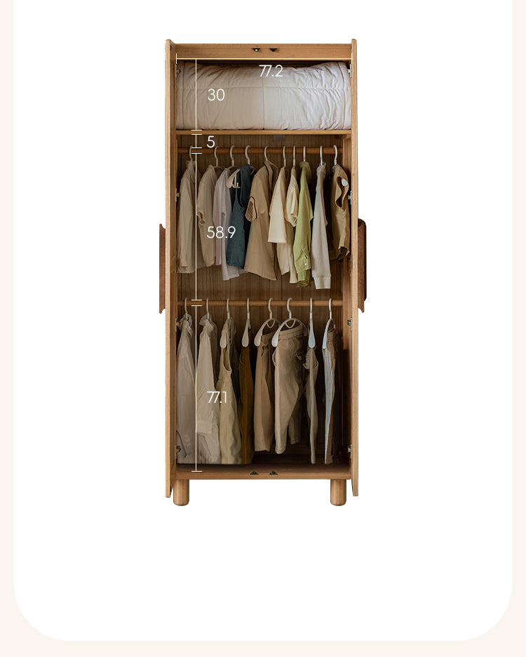 Solid Oak Wood Kids Wardrobe - Durable & Stylish Storage for Bedroom, Nursery, or Playroom Organization
