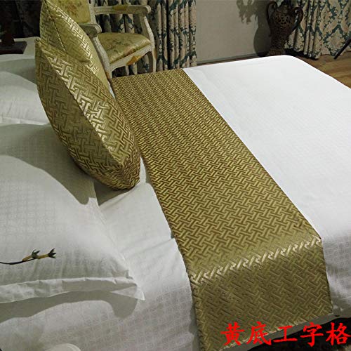 QCQZPL Modern Bed Runner - Chinese Inspired Hotel Style Bed Flag & Tail Cover, Premium Bed Mat for Home Decor, Yellow Dipper Design, 50x50 Core Pillow - Perfect for Master Bedroom, Guest Room & Luxury Hotel Styling