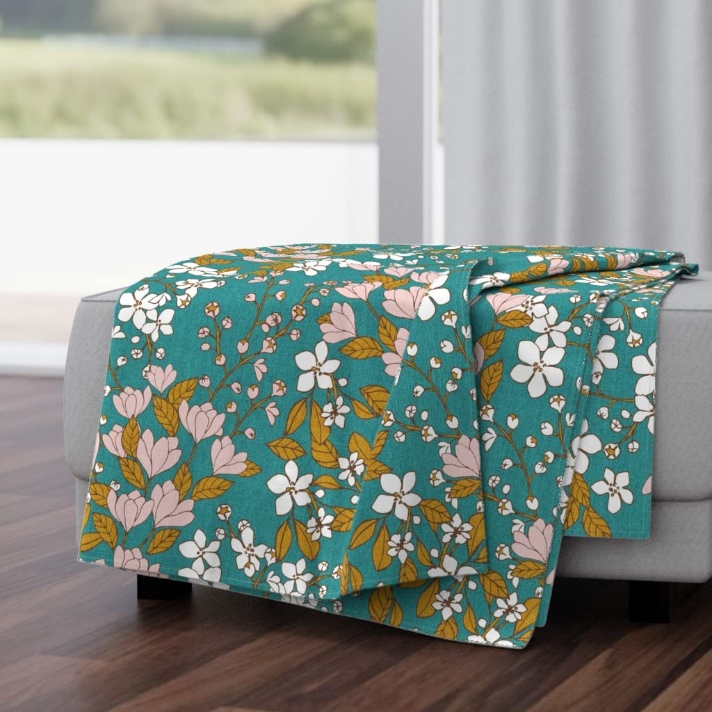 Soft Plush Minky Throw Blanket 50x70 Inches - Loved Branches Blossoms Spring Garden Wildflowers Design | Cozy Home Decor, Bedroom Accent, Gift for Women