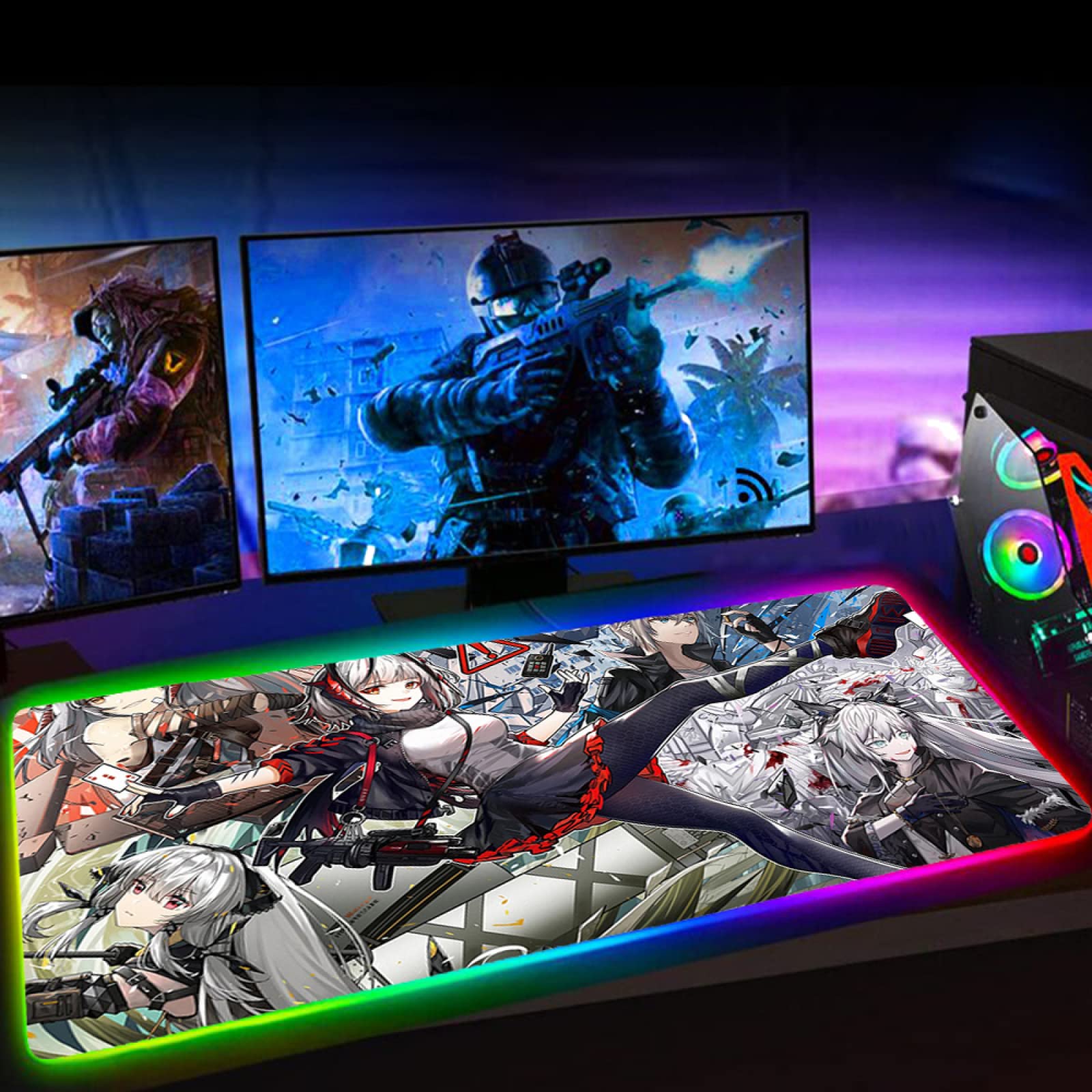 Arknights Anime RGB LED Gaming Mouse Pad with Non-Slip Rubber Base - 11.8x23.6 Inch Colorful Desk Mat for PC & Laptop - Perfect for Gaming, Office Work & Home Decor