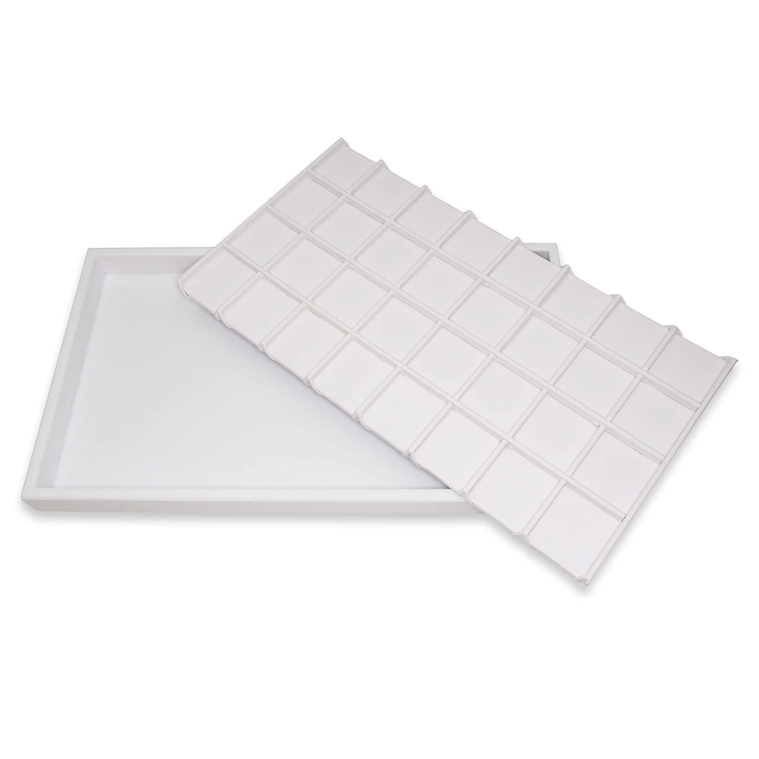 N’icePackaging 32-Compartment White Leatherette Jewelry Sorting Tray with Free-Standing Display Base - 14.75