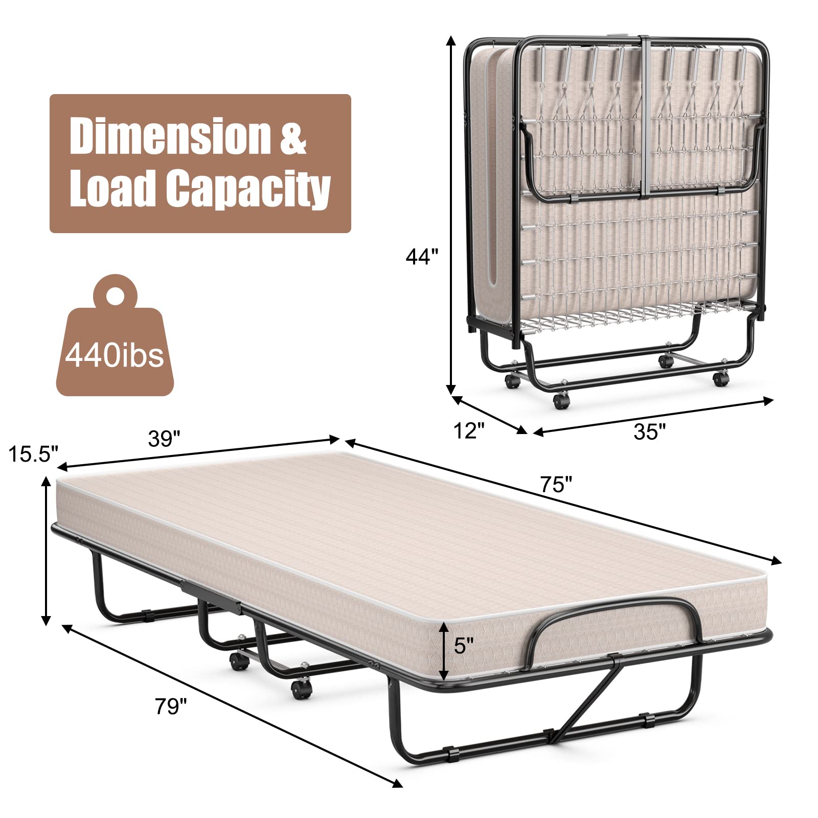 GOFLAME Folding Guest Bed with 4