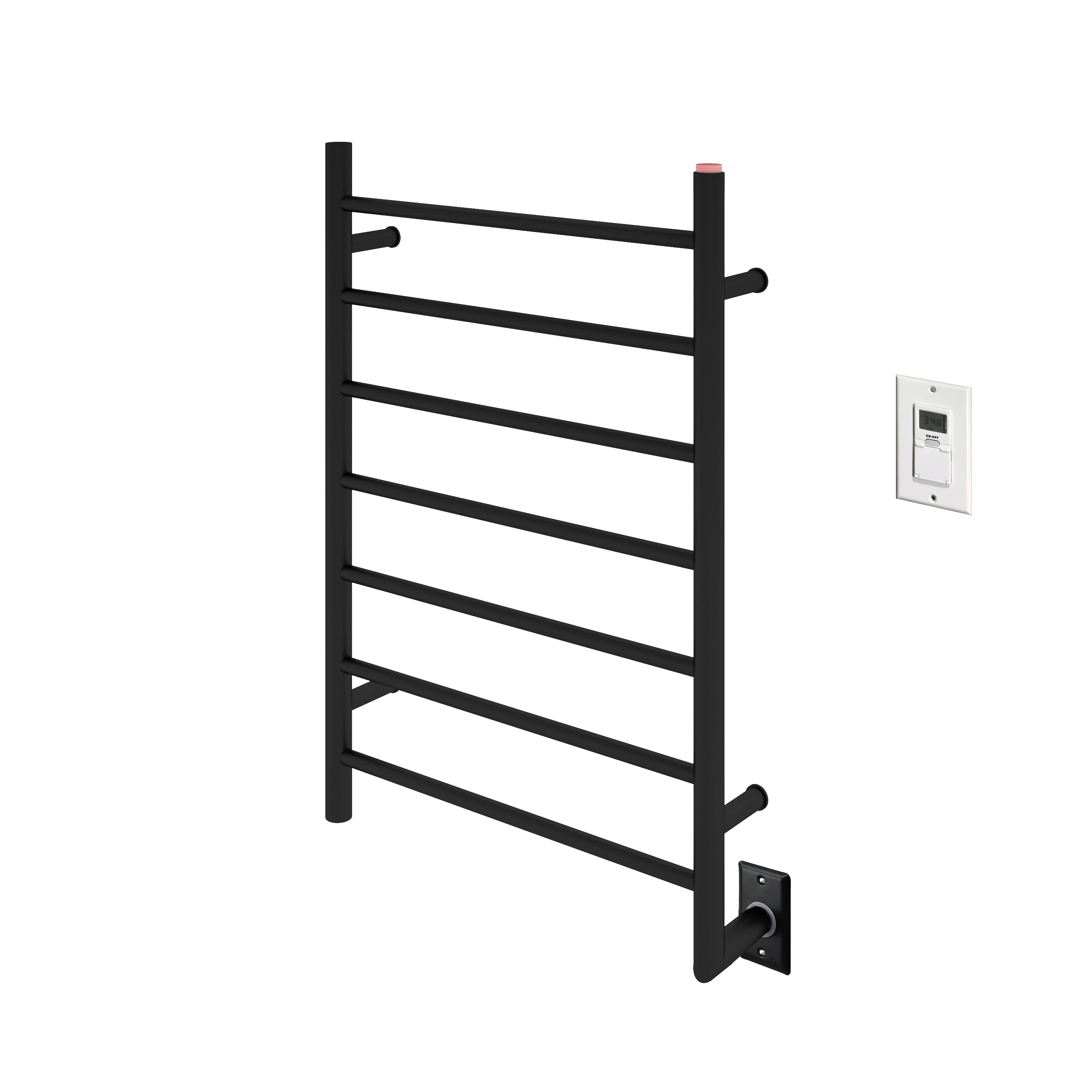Matte Black Hardwired 7-Bar Towel Warmer with Wall Timer - Bathroom Luxury for Spa-Like Comfort at Home