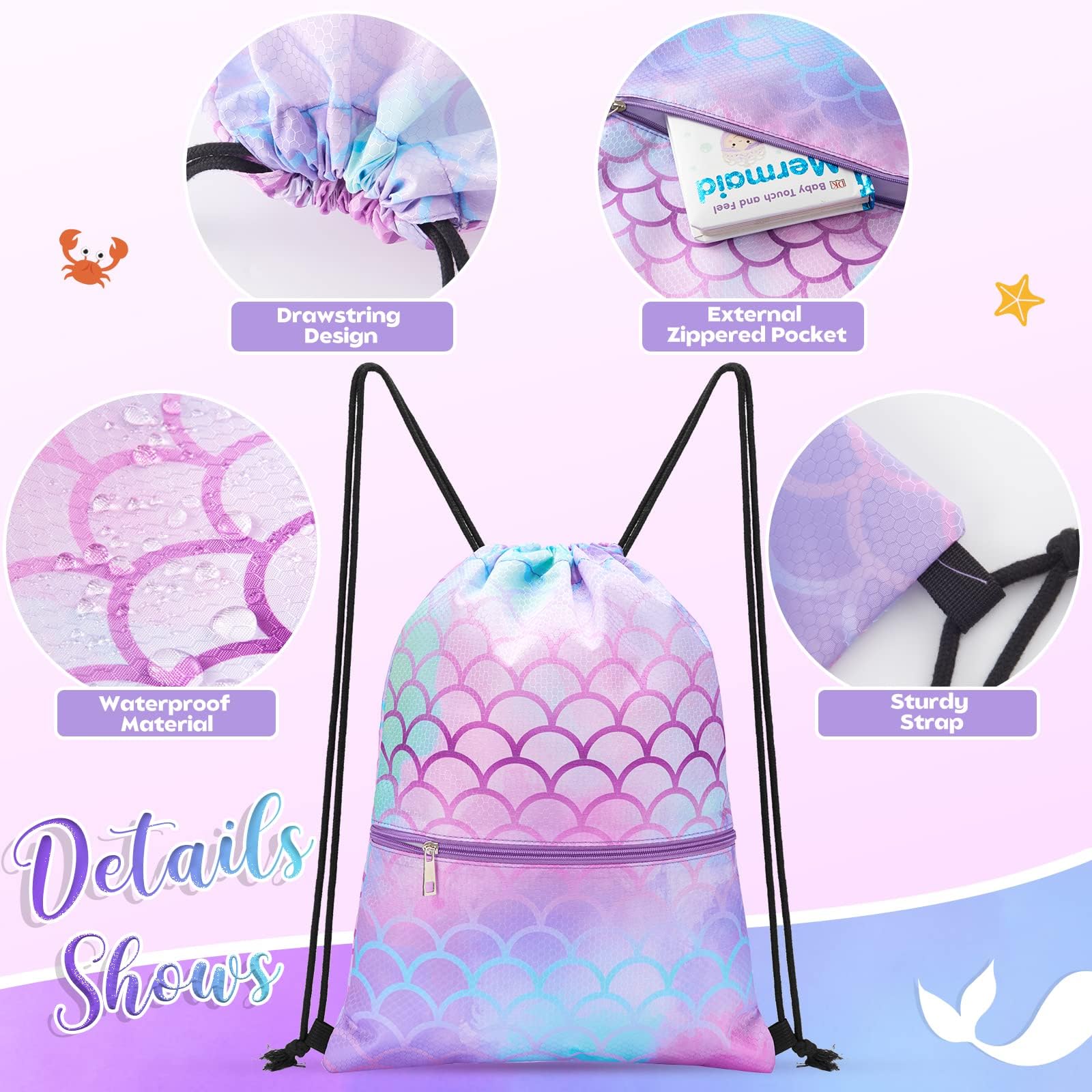 WAWSAM Drawstring Backpack - Lightweight Sports Gym Bag for Kids & Teens, Waterproof Swim Bag for Beach, Pool, School, Travel & Outdoor Activities