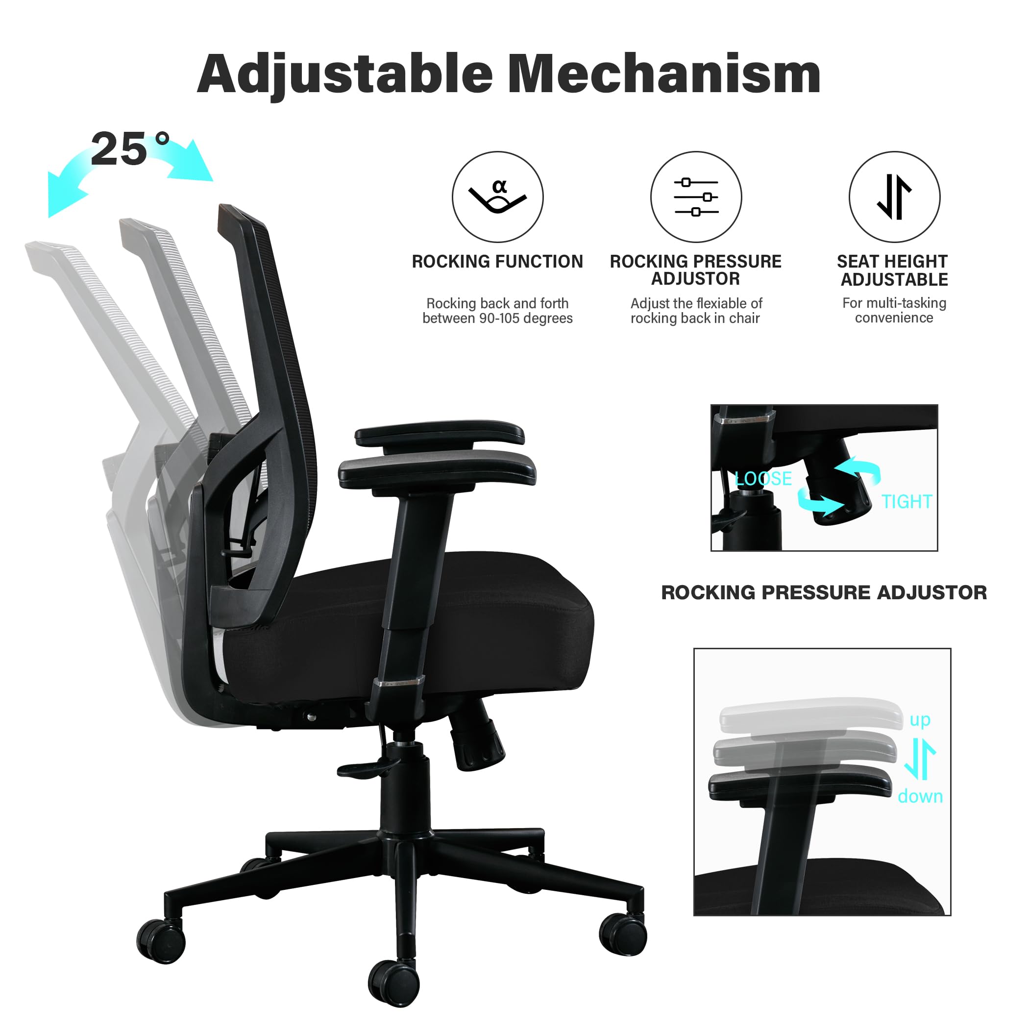 Blue Whale Big and Tall Office Chair 450lbs Capacity - Ergonomic High Back Mesh Computer Desk Chair for Heavy People with 2D Adjustable Lumbar Support & Heavy Duty Metal Base - Perfect for Home Office, Gaming, and Long Work Sessions