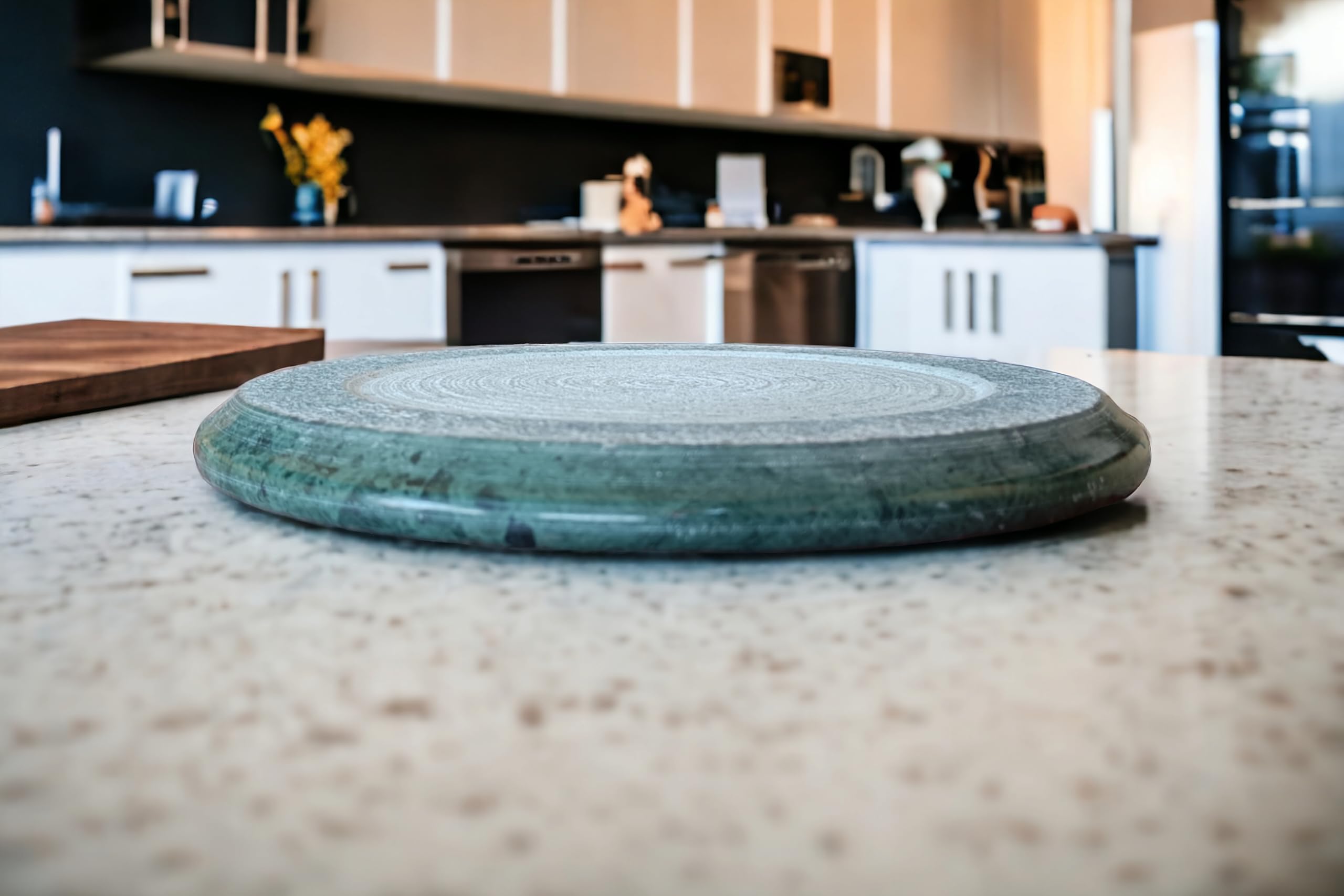 EAKDANT Handmade Marble Round Chakla for Roti - 9 Inch Heavy Duty Dual-Sided Kitchen Utensil (Green) - Perfect for Indian Bread Making, Dough Rolling & Traditional Cooking